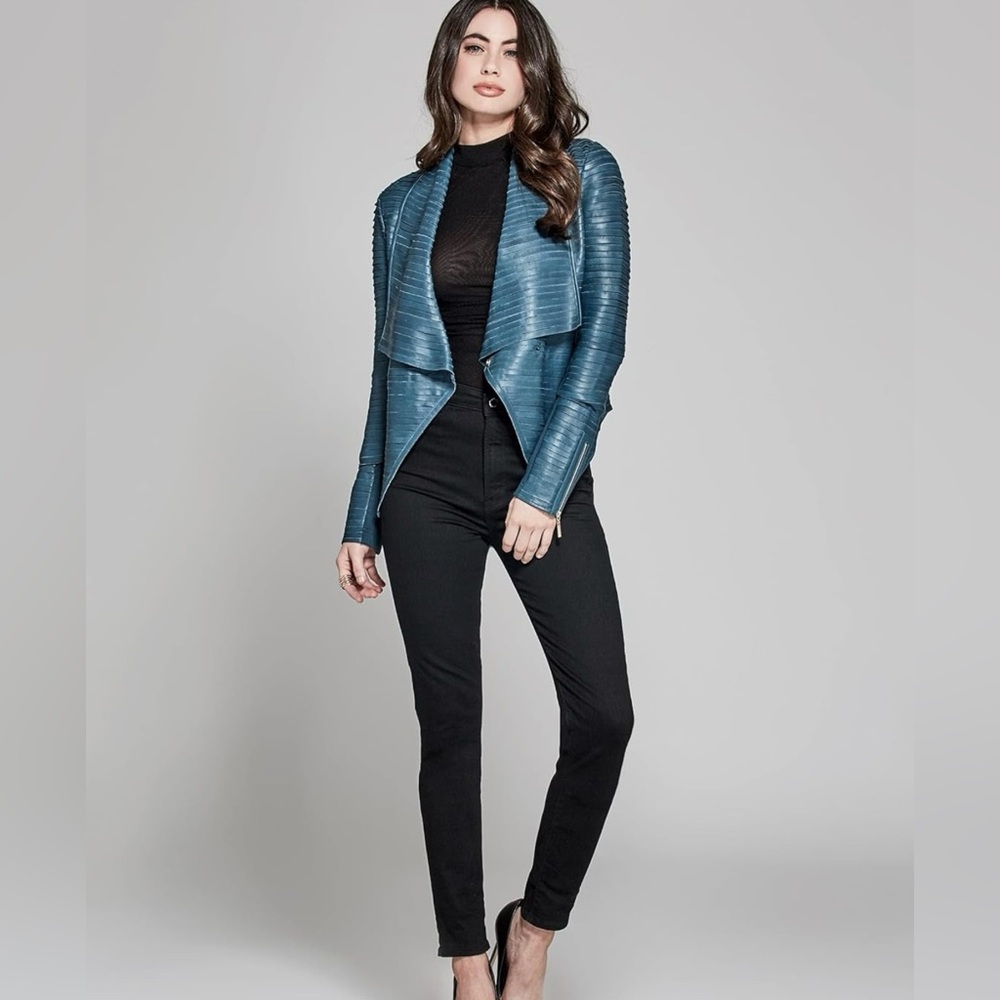 Marciano Draped Blue Leather Jacket